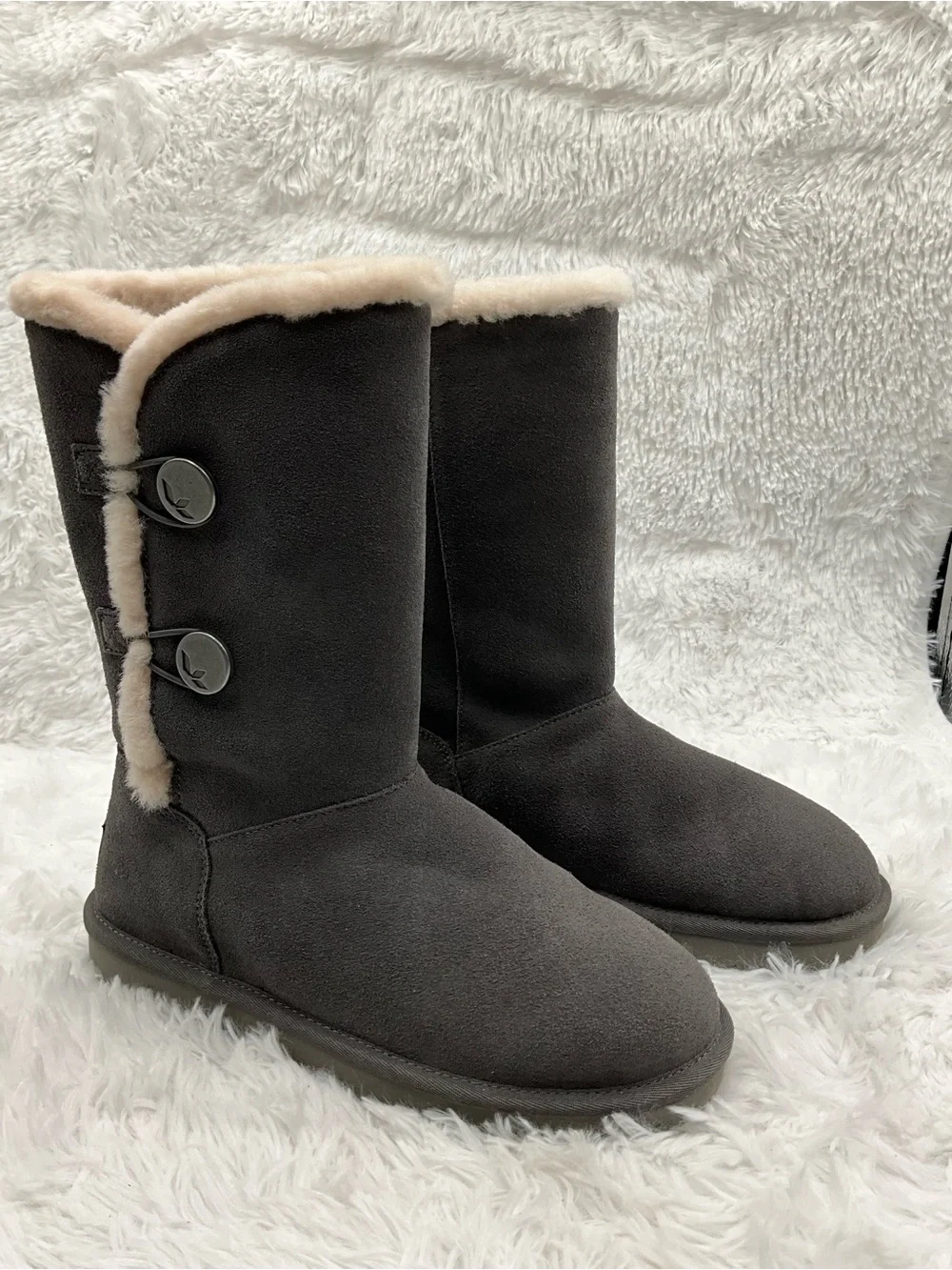 Koolaburra by UGG Boots Size 7 Gray Mid-Calf Faux Shearling with Cream Trim